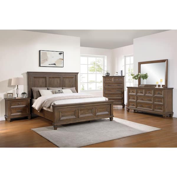 New Classic Furniture Mariana 5-Piece Vintage Mocha Wood King Bedroom Set with Dresser/Mirror, Chest and Nightstand