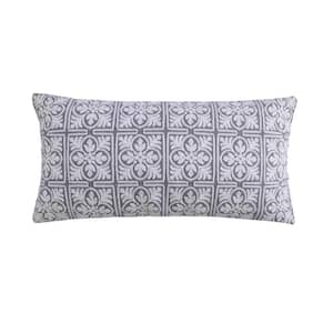 Legacy Grey, White Embroidered Medallion 24 in. x 12 in. Throw Pillow