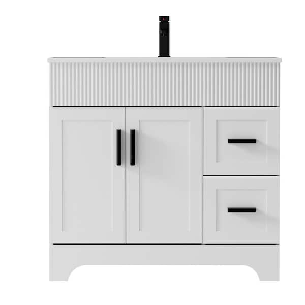 36 in. W. x 18 in. D x 34 in. H Single Sink Freestanding Bath Vanity in White with White Ceramic Top Drain Faucet Set