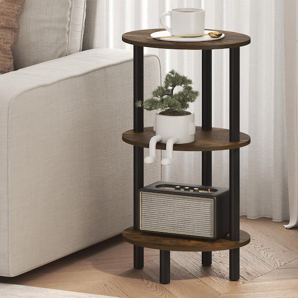 TURN-N-TUBE 13 in. Amber Pine/Black Oval Wood End Table with Open Shelving