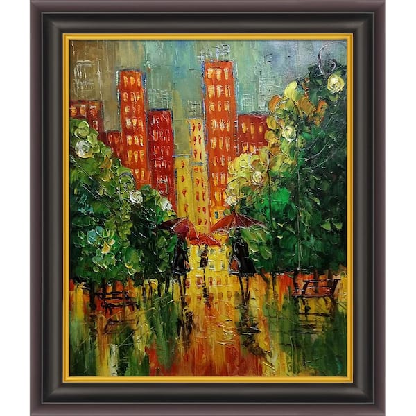 ArtistBe "Rain, in The City Reproduction with Opulent" by Justyna Kopania Framed Abstract Wall Art Oil Painting 29 in. x 33 in.
