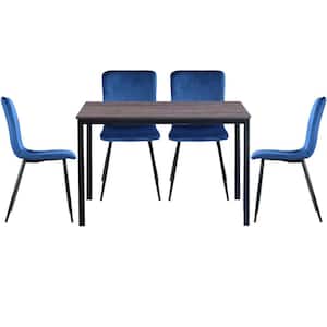 Brandt Scargill Blue 5 Pieces Rectangle Walnut Mdf Top Dining Table Chair Set With 4 Upholstered Dining Chair