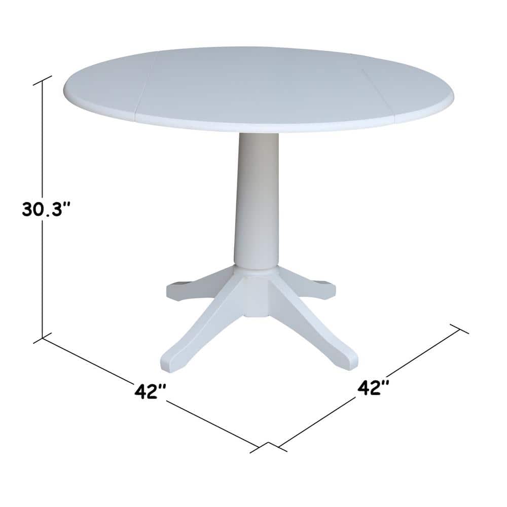 Elegant White 42" Round Solid Wood Extendable Pedestal Dining Table