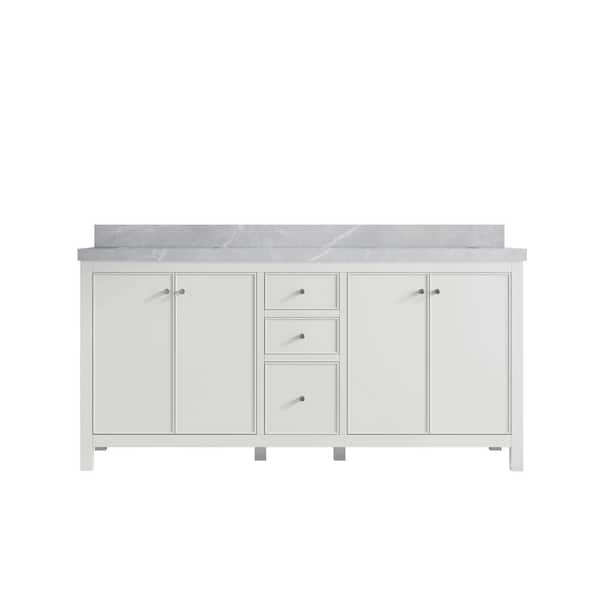 Willow Collections Chicago 72 in. Double Sink Freestanding White Bath Vanity with Pearl Gray Qt. Top Unassembled