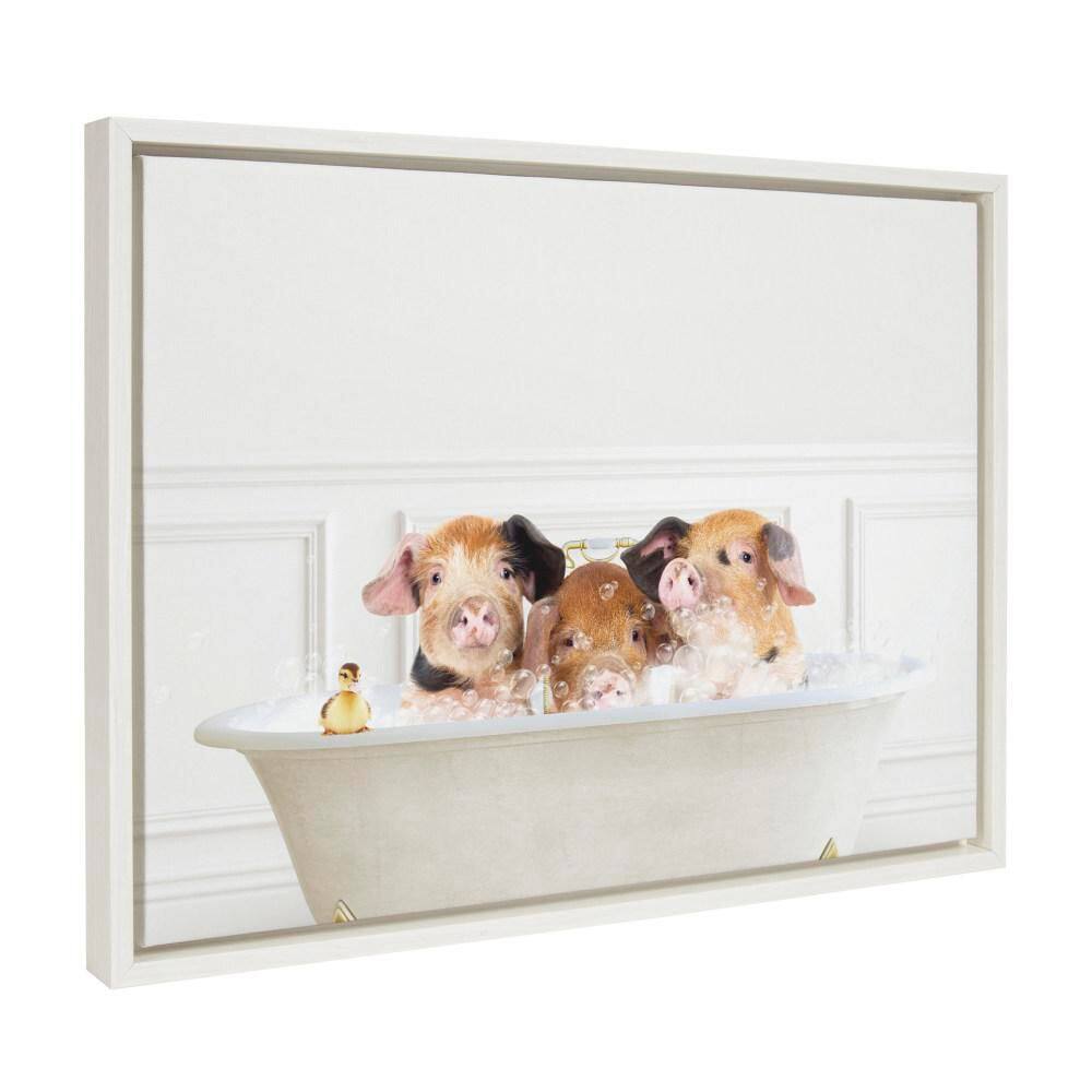 "Sylvie ""Three Pigs In Bubble Bath Neutral Style"" by Amy Peterson Art Studio White Framed Art Print 24 in. x 18 in." price history on PriceWatchPro