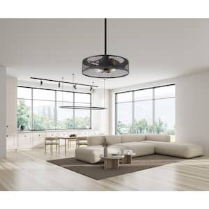 Biscoe 24 in. Indoor/Covered Outdoor Matte Black Ceiling Fan with Light and Remote Control Included
