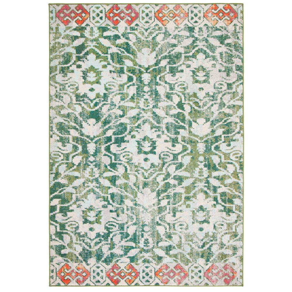 Green and Ivory Flat Woven Rectangular Area Rug