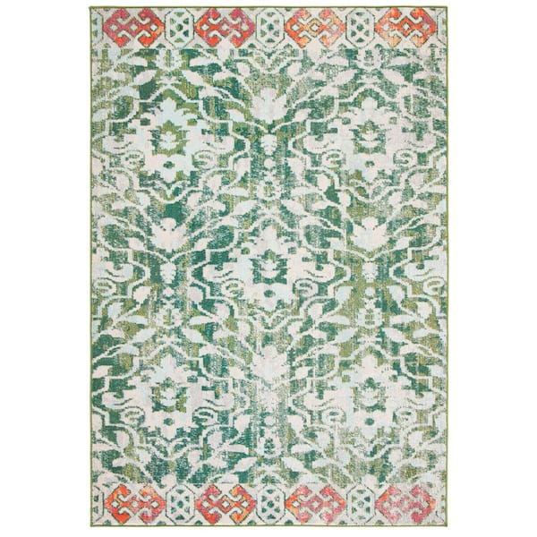 SAFAVIEH Madison Green/Ivory 8 ft. x 10 ft. Border Medallion Floral Area Rug