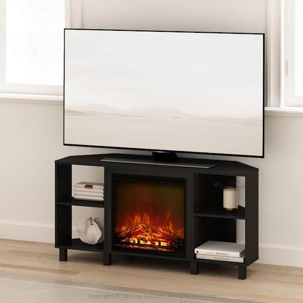 Furinno Jensen Americano TV Stand Entertainment Center Fits TV's up to 55 in. with No Heat Decorative Electric Fireplace