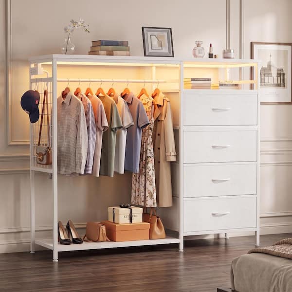 dresser with hanging rack TECHMILLY 4-Drawer Fabric Closet Clothes Rack, Open Storage Shelves, Charging Station and LED Lights Colors:1 Black Bridesmaid Dresses – Toffee Stretch Satin Bridesmaid Tall dresser Drawers are equipped with