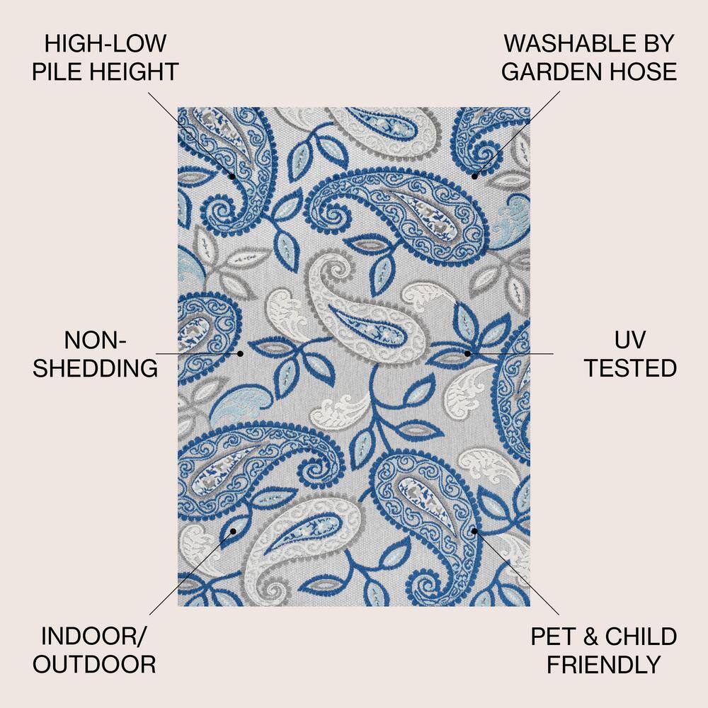 Julien Blue and Light Gray Paisley 5' x 7' Synthetic Rug