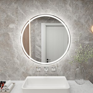 20 in. W x 20 in. H Middle Round Frameless LED Light Wall Bathroom Vanity Mirror in Silver