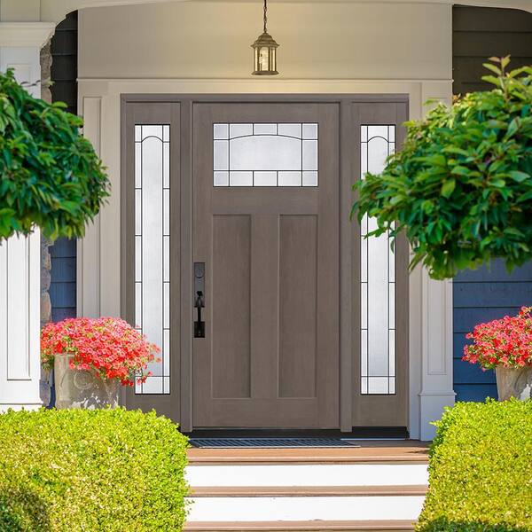 Regency 68 in. x 80 in. 1/4 TopL Empire Glass RHIS Ashwd Mahogany Fiberglass Prehung Front Door w/14in. -Full SLs 4-9/16