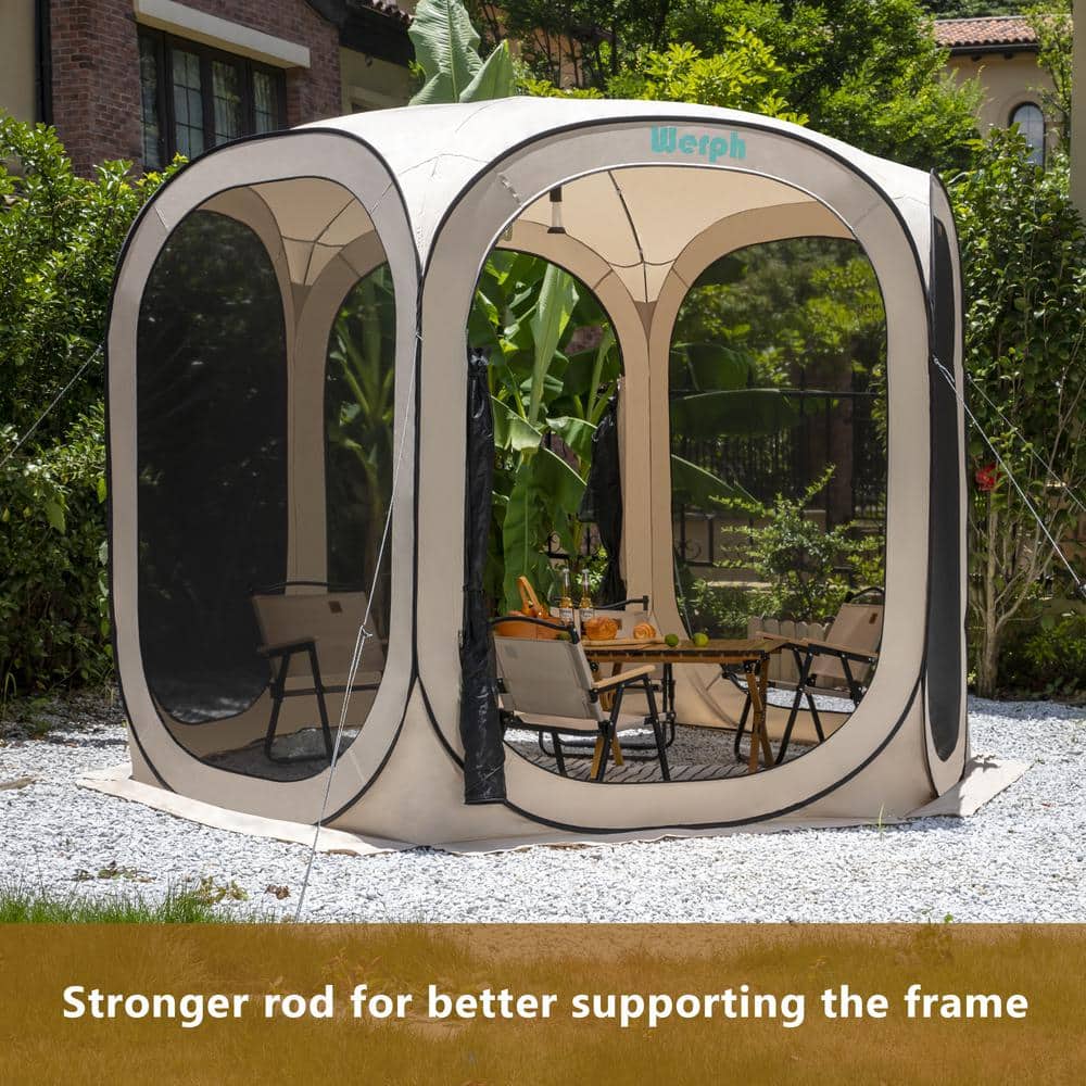 Werph 10' x 10' Beige Portable Pop-Up Canopy Tent with Mesh Mosquito Net