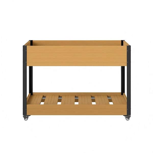45 in. x 22 in. x 34 in. Mobile Composite Elevated Garden Bed in Teak with Aluminum Frame and Lockable Wheels