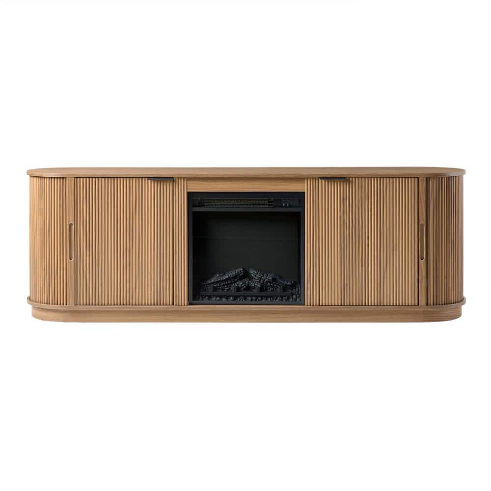 Mocha 70" Modern Reeded TV Stand with Electric Fireplace