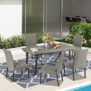 7-Piece Wicker Outdoor Dining Set, Extendable Table and Dining Chairs