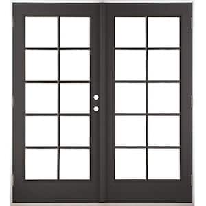 72 in. x 80 in. Black Left-Hand Outswing Fiberglass Full Lite LOE 10-Lite GBG Glass Hinged French Patio Door