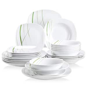 Aviva 24-Piece Casual Ivory White with Green Stripe Porcelain Dinnerware Set (Service for 6)
