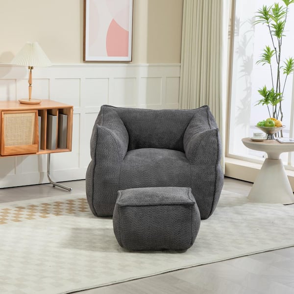 JUJABU Dark Gray Polyester Boucle Comfort Lounger High Back Bean Bag Chair for Adults and Kids