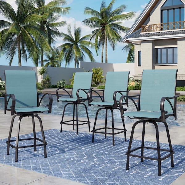 PHI VILLA Gray Swivel Metal Frame Outdoor Bar Stool (4-Pack)