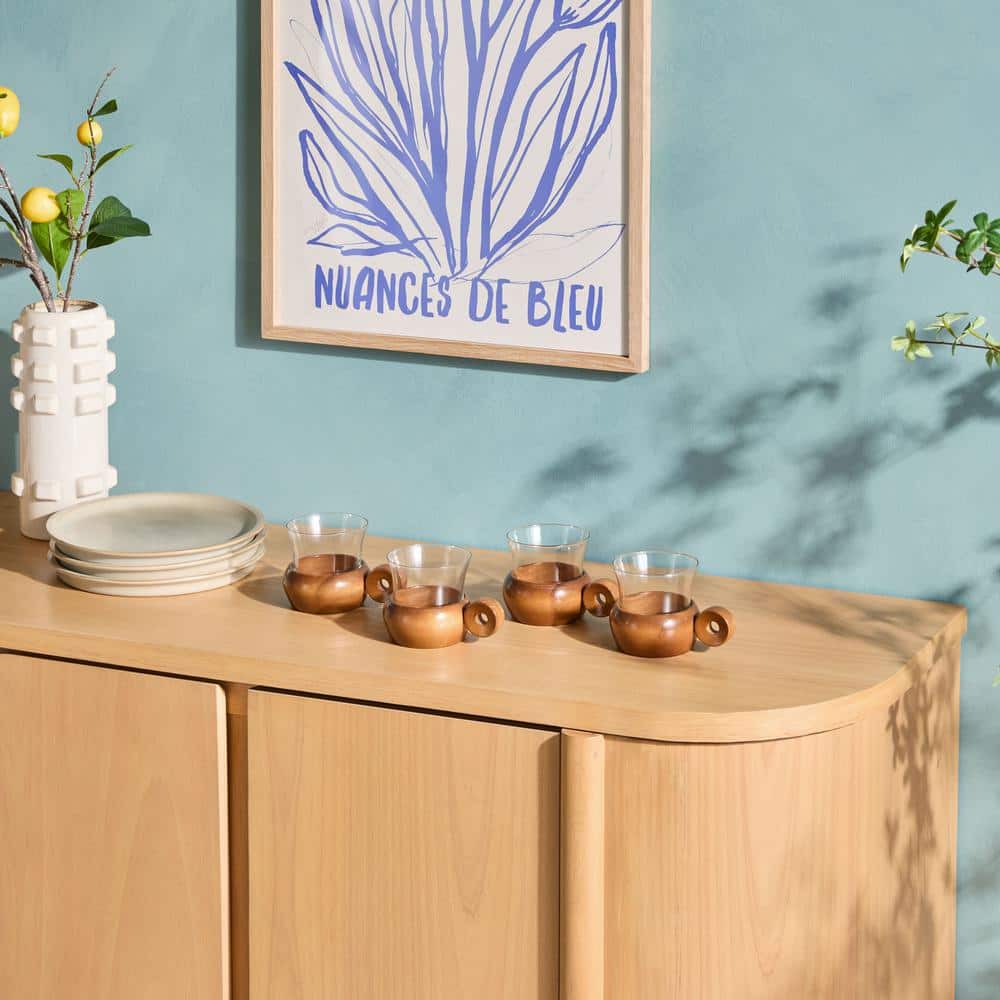 Modern Natural Solid Wood 70" Curved Sideboard Cabinet