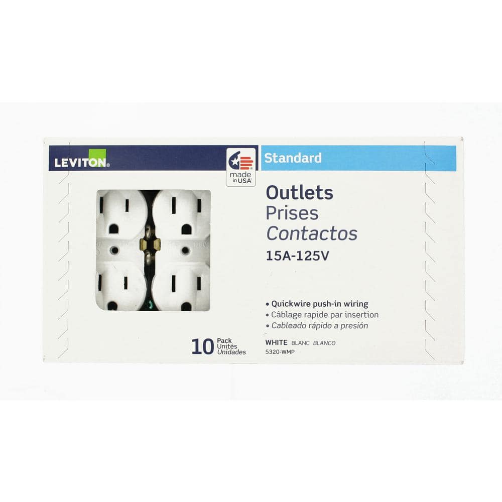 White Thermoplastic Duplex Receptacle with Wall Plate, 10-Pack