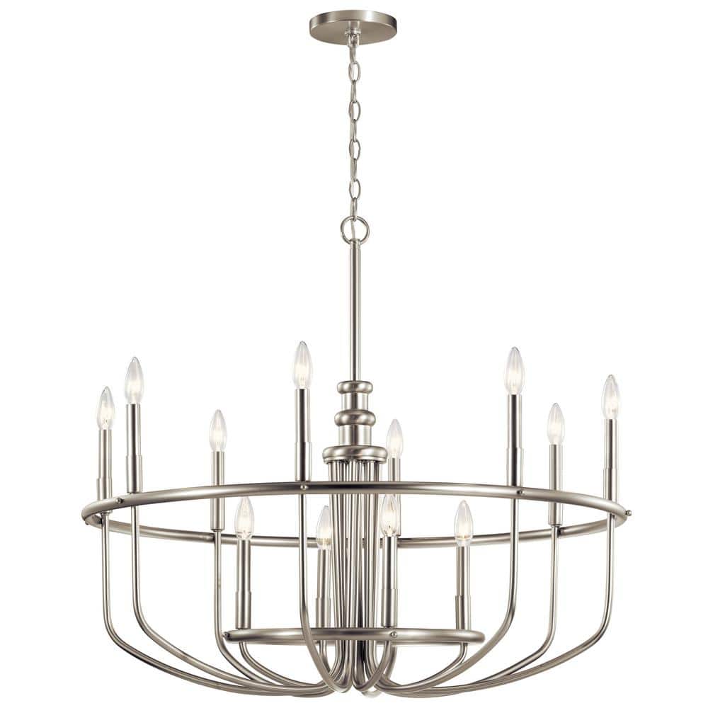 KICHLER Capitol Hill 34.75 in. 12-Light Brushed Nickel Traditional Candle Circle Chandelier for Dining Room -  52305NI