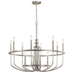 Capitol Hill 34.75 in. 12-Light Brushed Nickel Traditional Candle Circle Chandelier for Dining Room