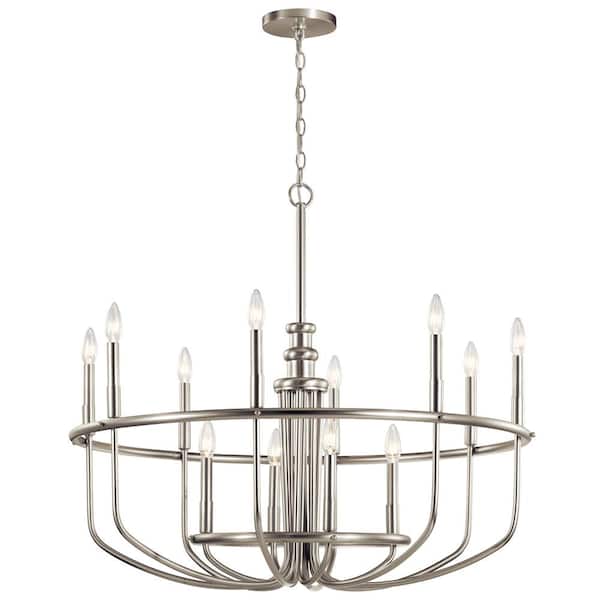 KICHLER Capitol Hill 34.75 in. 12-Light Brushed Nickel Traditional Candle Circle Chandelier for Dining Room