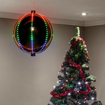 13 in. Tall Multi-Color LED Lights Alpine Hanging Christmas Ball Ornament, Silver