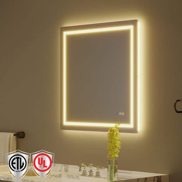 36 in. W x 36 in. H Rectangular Frameless Anti-Fog LED Light Wall Bathroom Vanity Mirror with Backlit and Front Light