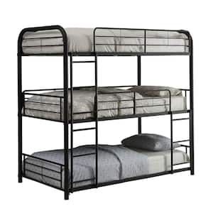 Black Triple Layer Twin Size Metal Bunk Bed with Attached Ladder