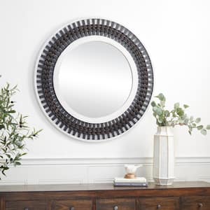 36 in. x 36 in. Brown Wood Contemporary Round Wall Mirror