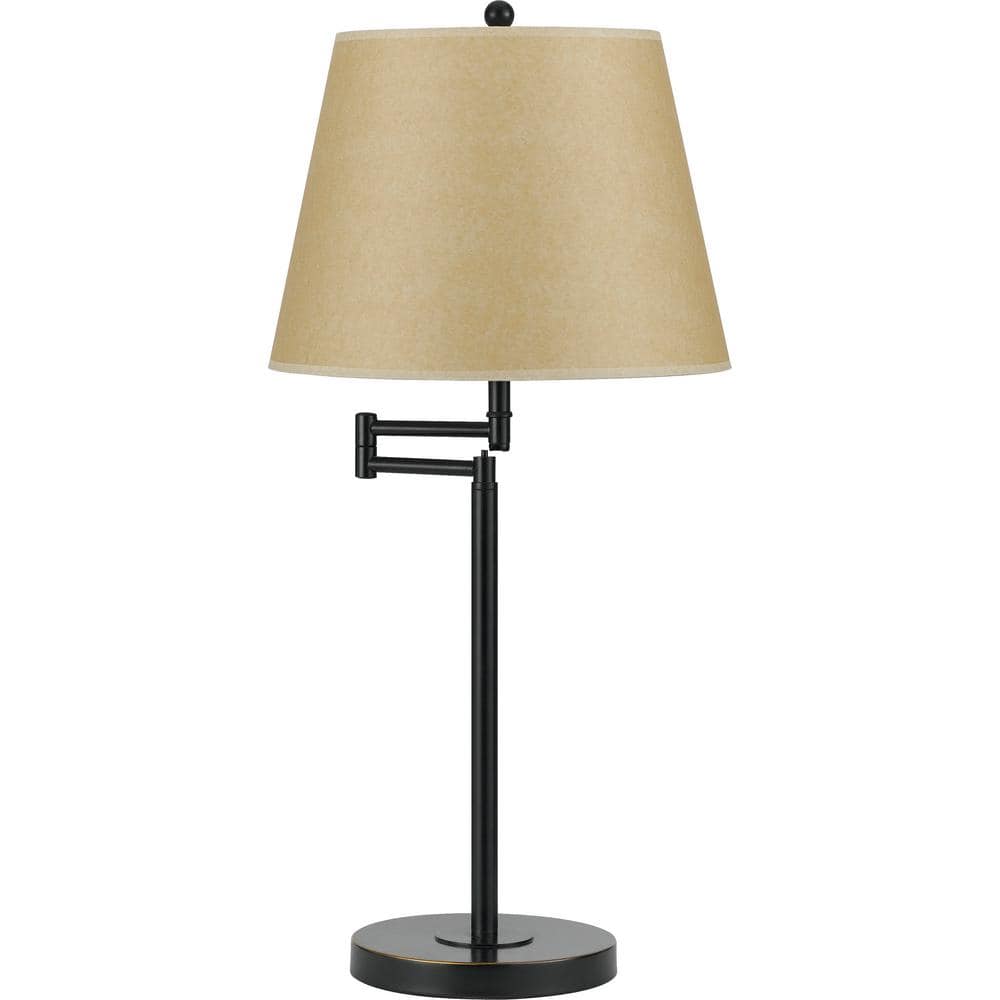 Dark Bronze Swing Arm Table Lamp with Beige Shade