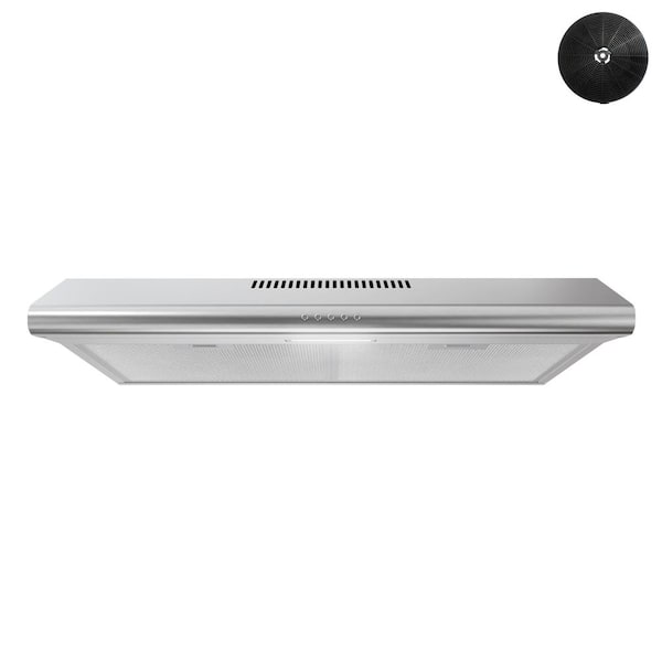 30 in. 80 CFM Tribano Ductless Under Cabinet Range Hood in Brushed Steel, Mesh Filters, Push Button Control, LED Light