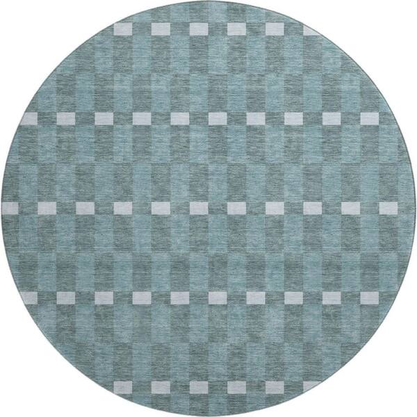 Mayfield Premium Machine Washable Abstract AMF2547 Teal 8 ft. x 8 ft. Round Rug