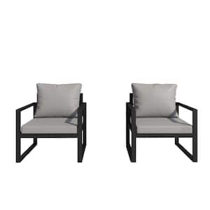 Metal Outdoor Armchair Dining Chair with Gray Cushion (2-Pack)