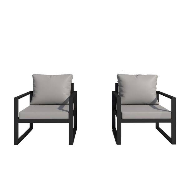 Willit Metal Outdoor Armchair Dining Chair with Gray Cushion (2-Pack)