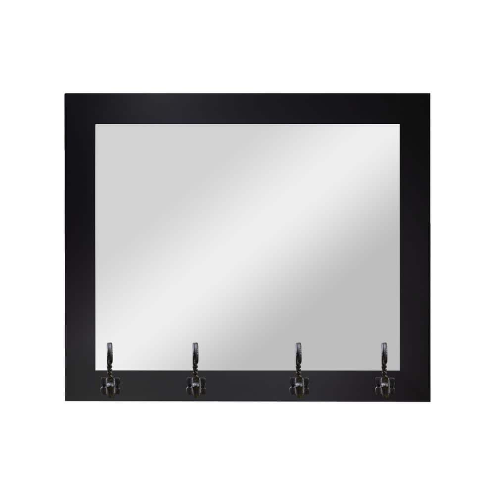 25.5 in. W x 21.5 in. H Black Wall Mirror with Iron Swirl Hooks