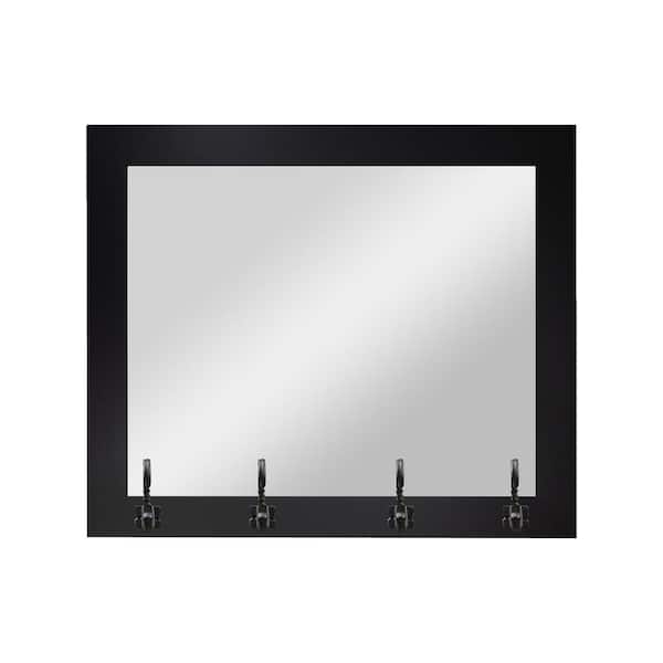 Unbranded 25.5 in. W x 21.5 in. H Black Wall Mirror with Iron Swirl Hooks