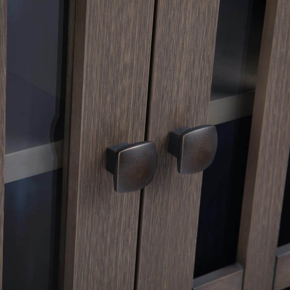 Farmhouse Gray Wood Low Media Cabinet with Glass Doors