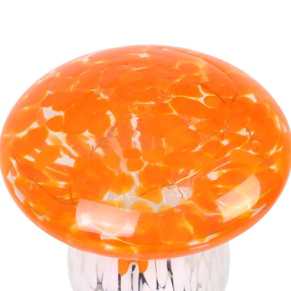 Solar Orange and White Glass Mushroom Garden Stake