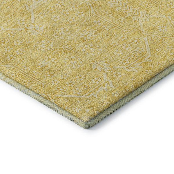 Mayfield Premium Machine Washable Abstract AMF1224 Gold 2 ft. 3 in. x 7 ft. 6 in. Runner Rug