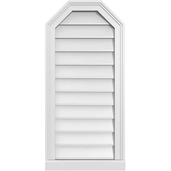Ekena Millwork 16 in. x 34 in. Octagonal Top Surface Mount PVC Gable Vent: Decorative with Brickmould Sill Frame