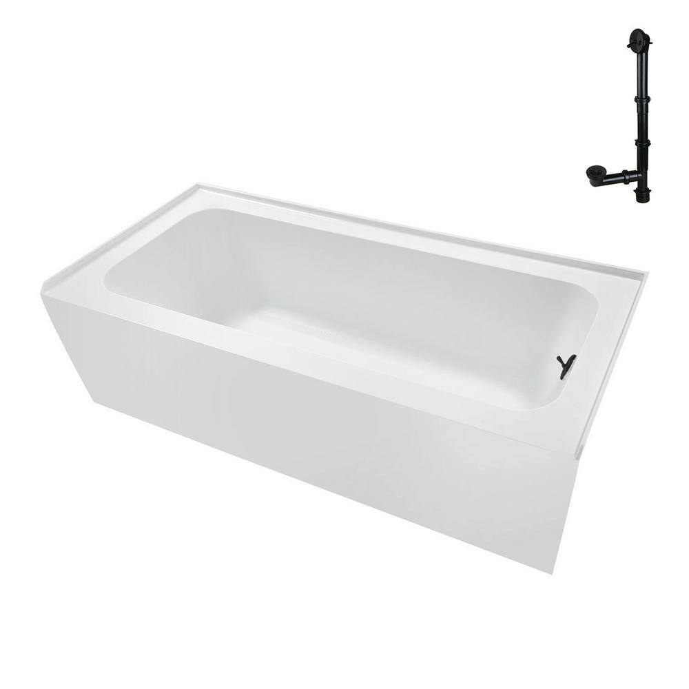 Glossy White Rectangular Acrylic Alcove Bathtub with Matte Black Trim