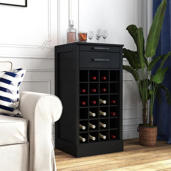 Wilbur Black 24-Bottle 17.8 in. W Bar Cabinet with 1 Drawer
