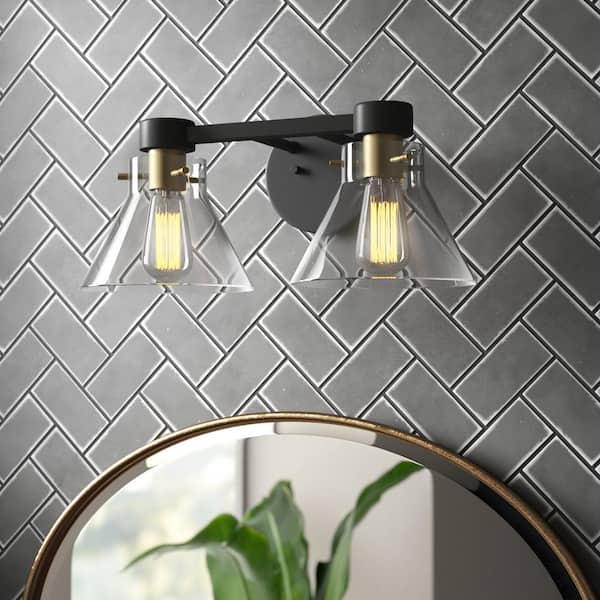 Designers Fountain Willow Creek 16.5 in. 2-Light Matte Black Contemporary Vanity Light with Clear Glass Shades