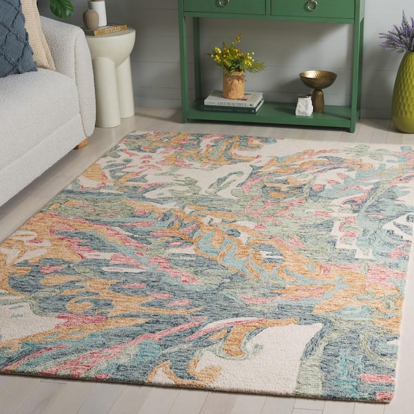 Jardin 6 ft. x 6 ft. Ivory/Pink Abstract Floral Marle Square Area Rug