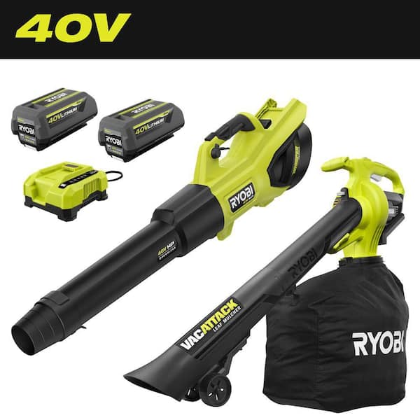 40V HP Brushless Whisper Series Cordless 730 CFM 190 MPH Blower and Vacuum/Mulcher with (2) 4.0 Ah Batteries and Charger